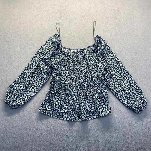 NINE WEST Fashion Top Size XL Long Sleeves Square Neck Peplum Blouse Black/Green - Picture 9 of 9